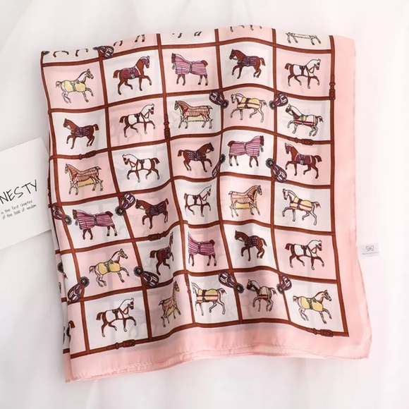 Vintage Accessories - Beautiful Light Pink Vintage Horse Scarf